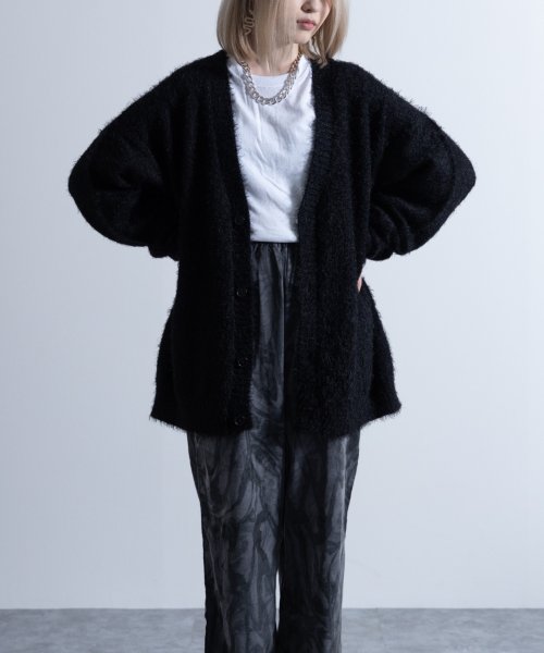 Nylaus(ナイラス)/Shaggy Solid/Border Loose V－neck Knit Cardigan / シャギー 無地/ボーダー柄 ルーズ Vネック ニットカーディガ/img42