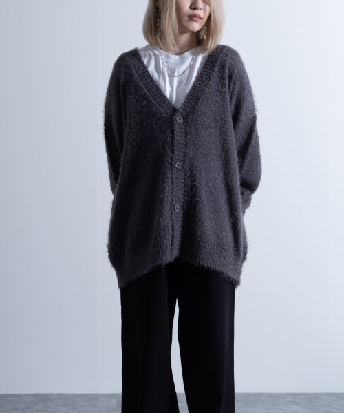 Nylaus(ナイラス)/Shaggy Solid/Border Loose V－neck Knit Cardigan / シャギー 無地/ボーダー柄 ルーズ Vネック ニットカーディガ/img43