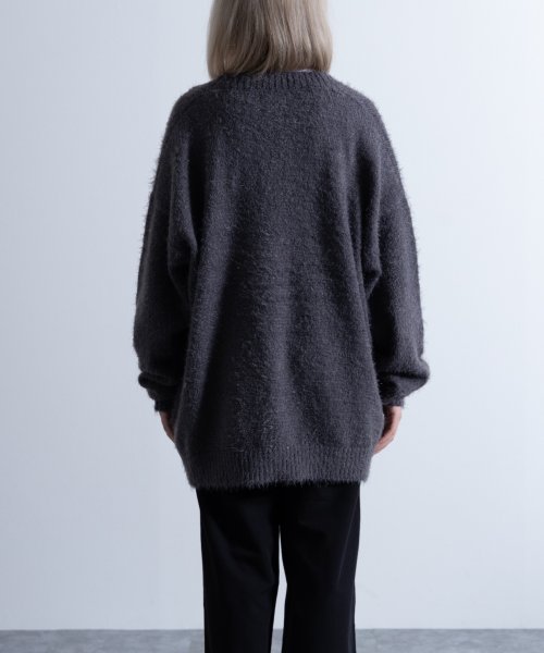 Nylaus(ナイラス)/Shaggy Solid/Border Loose V－neck Knit Cardigan / シャギー 無地/ボーダー柄 ルーズ Vネック ニットカーディガ/img45