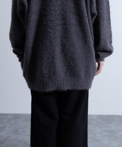 Nylaus(ナイラス)/Shaggy Solid/Border Loose V－neck Knit Cardigan / シャギー 無地/ボーダー柄 ルーズ Vネック ニットカーディガ/img55