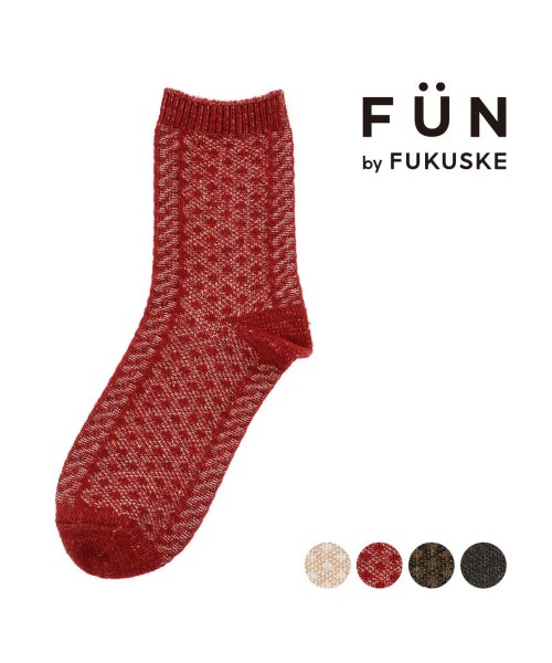 fukuske FUN(フクスケ ファン)/福助 公式 靴下 クルー丈 レディース fukuske FUN あったか ヘリンボーン柄 つま先かかと補強 ウールネップ 3262－24L<br>婦人 女性 フ/img01