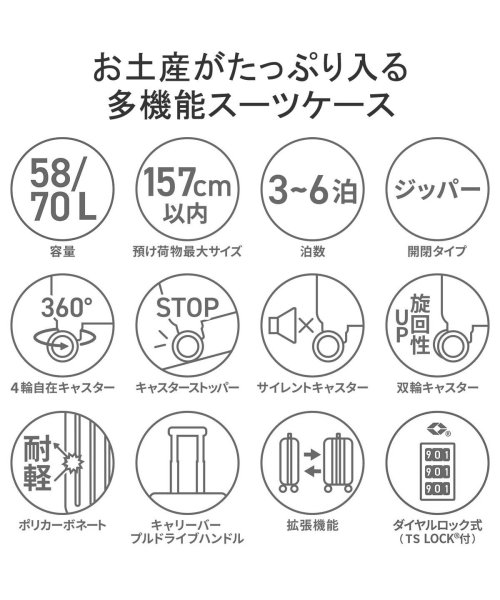 ace.TOKYO(エーストーキョー)/5年保証 エーストーキョー スーツケース 3泊4日 ace.TOKYO 58L 70L Lサイズ 拡張 キャリーケース 軽量 ペンテックス 05173/img03