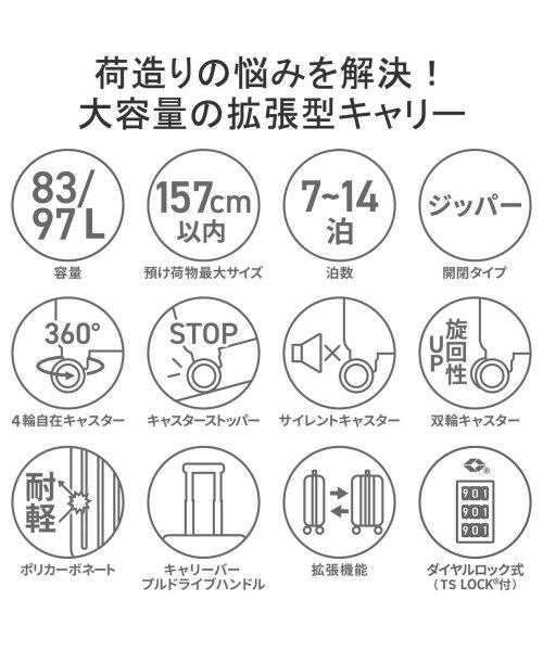 ace.TOKYO(エーストーキョー)/5年保証 エーストーキョー スーツケース ace.TOKYO 83L 97L 7?14泊 XLサイズ 大容量 大型 拡張 双輪 ペンテックス 05174/img03