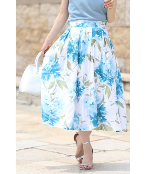 CAWAII(カワイイ)/涼やかな青の花咲くタックミディアムスカート/img08