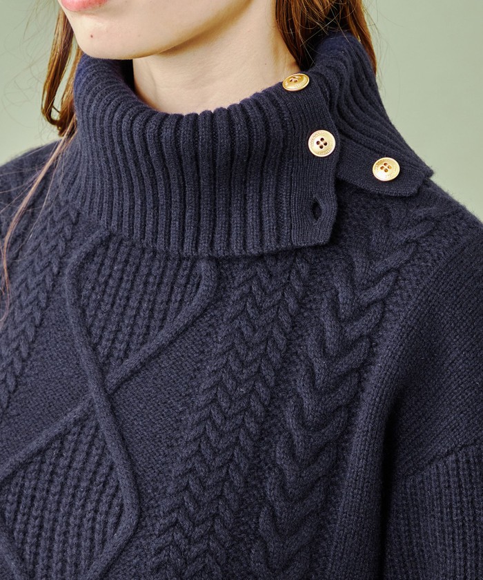 アランパターンレイヤード　ニット ワンピース　クレストブリッジブルーレーベル アランパターンレイヤードニット ワンピースクレストブリッジ