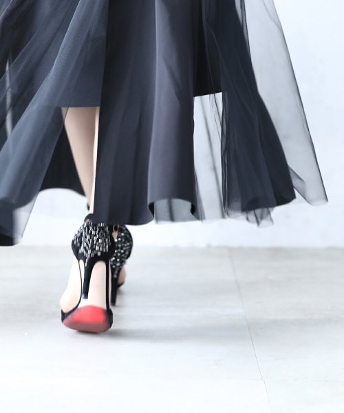 異素材合わせのミックスベールミディアムスカート FRENCH PAVE