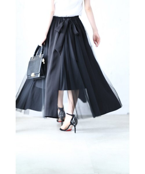 異素材合わせのミックスベールミディアムスカート FRENCH PAVE