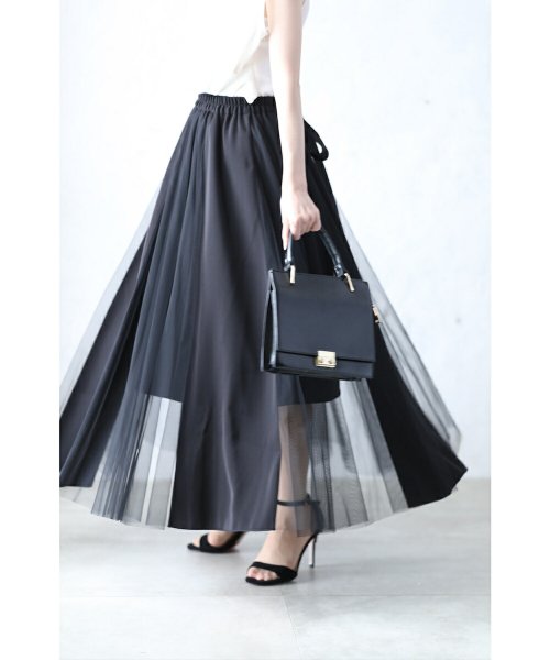 異素材合わせのミックスベールミディアムスカート FRENCH PAVE