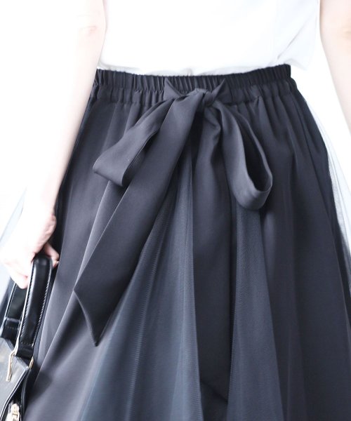 異素材合わせのミックスベールミディアムスカート FRENCH PAVE