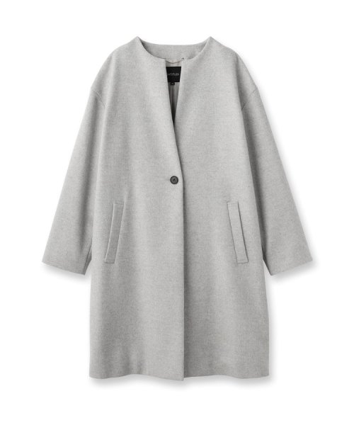 【日本製／通勤／フォーマル】カシミヤ混ノーカラーコート 