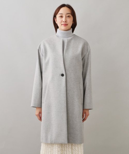 【日本製／通勤／フォーマル】カシミヤ混ノーカラーコート 