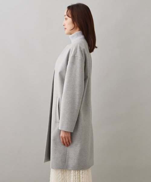 【日本製／通勤／フォーマル】カシミヤ混ノーカラーコート 