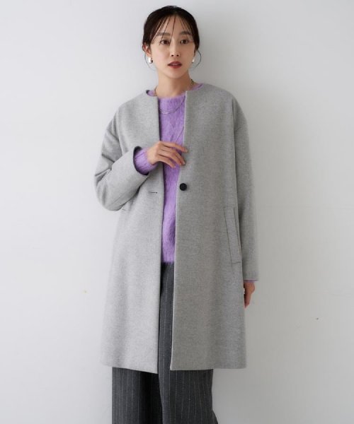 【日本製／通勤／フォーマル】カシミヤ混ノーカラーコート 