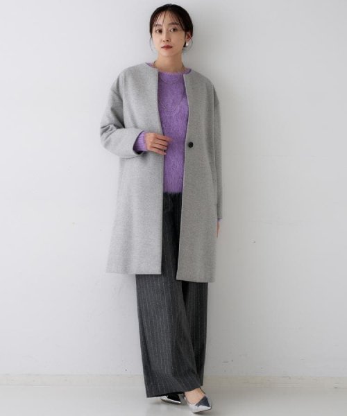 【日本製／通勤／フォーマル】カシミヤ混ノーカラーコート 