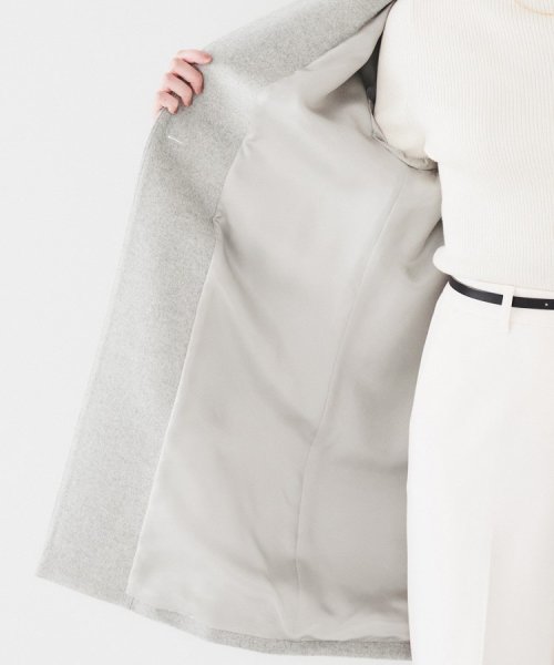 【日本製／通勤／フォーマル】カシミヤ混ノーカラーコート 