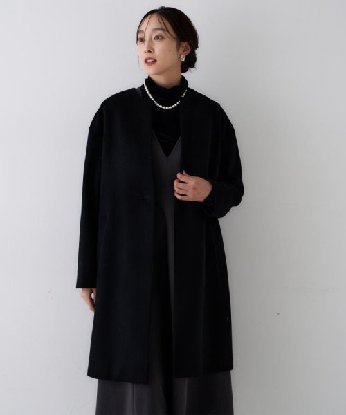 【日本製／通勤／フォーマル】カシミヤ混ノーカラーコート 