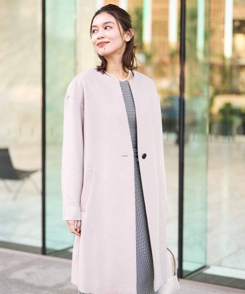 【日本製／通勤／フォーマル】カシミヤ混ノーカラーコート 