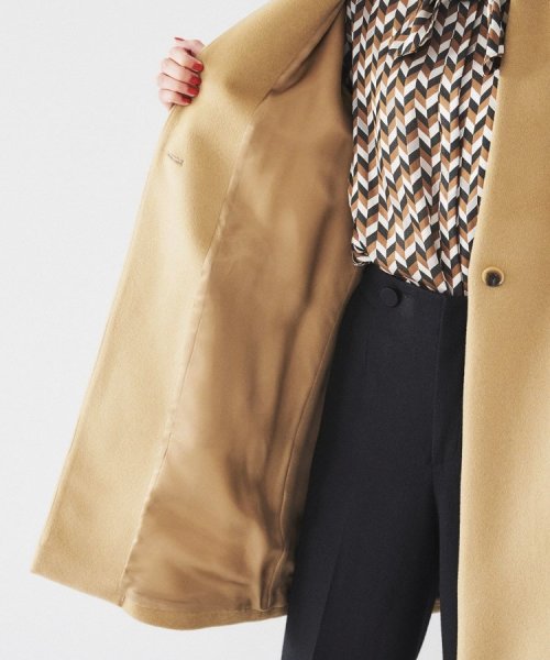 【日本製／通勤／フォーマル】カシミヤ混ノーカラーコート 