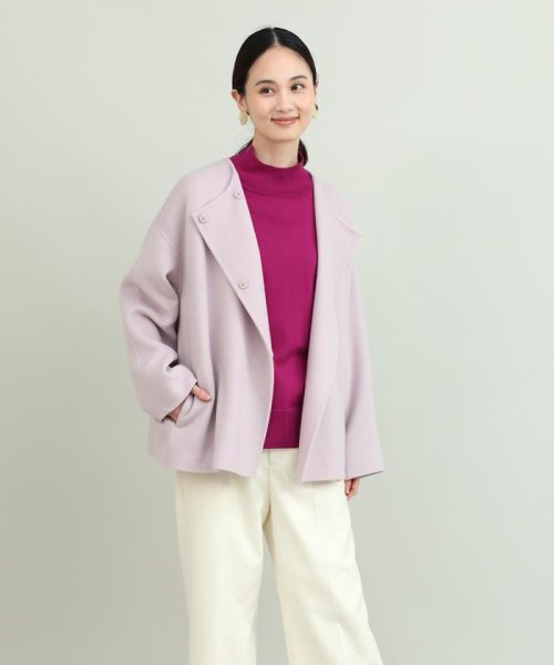 ノーカラーショートコート 