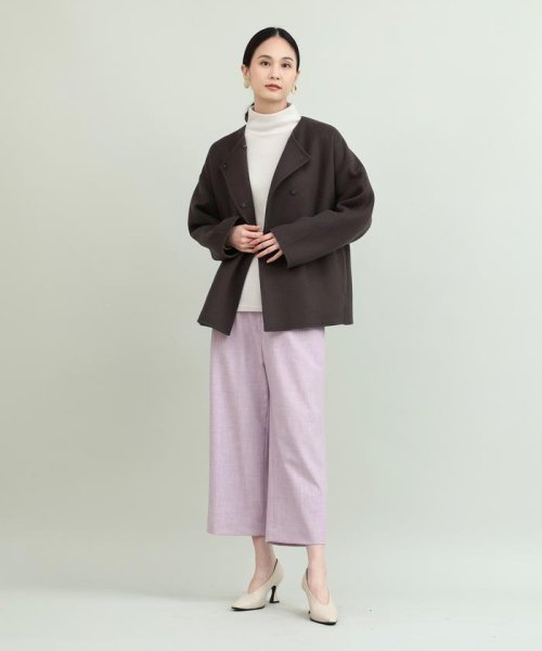 ノーカラーショートコート 