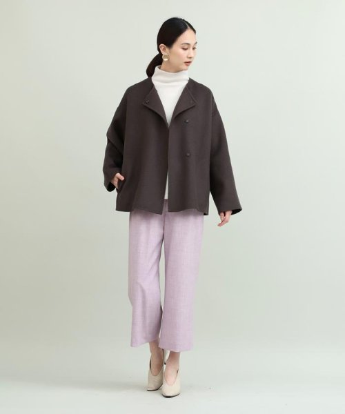 ノーカラーショートコート 