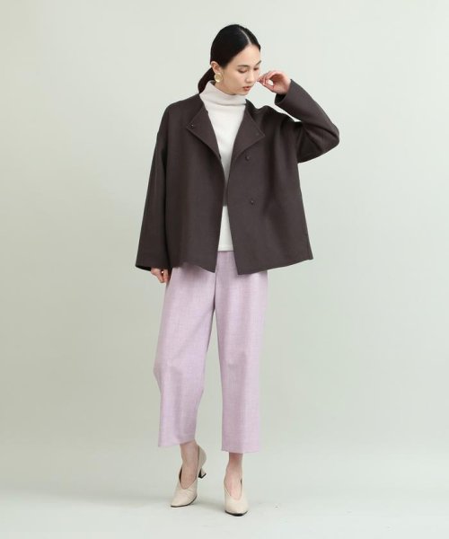 ノーカラーショートコート 