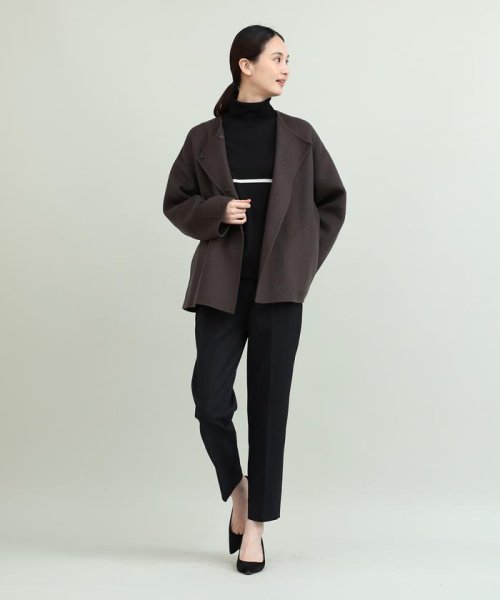 ノーカラーショートコート 