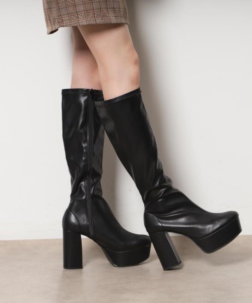 厚底ラク盛りヒールストレッチロングブーツ 
