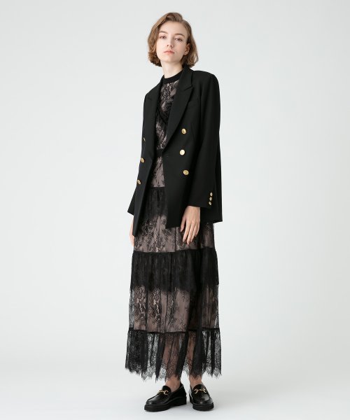 【LOULOU WILLOUGHBY】ギャバジンテーラードジャケット LOULOU WILLOUGHBY WILLOUGHBY店舗とオンラインショップ限定販売になります フィッティングモデル 詳細画像 172cm B82 W66 H92　着用サイズ：02