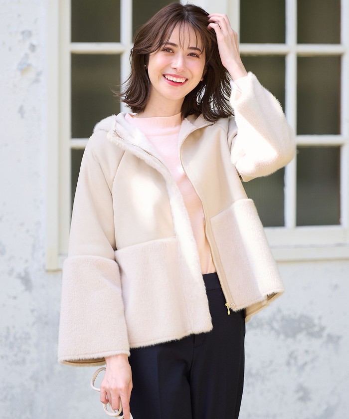 アンタイトル ムートン&毛皮切り替えコート レディース