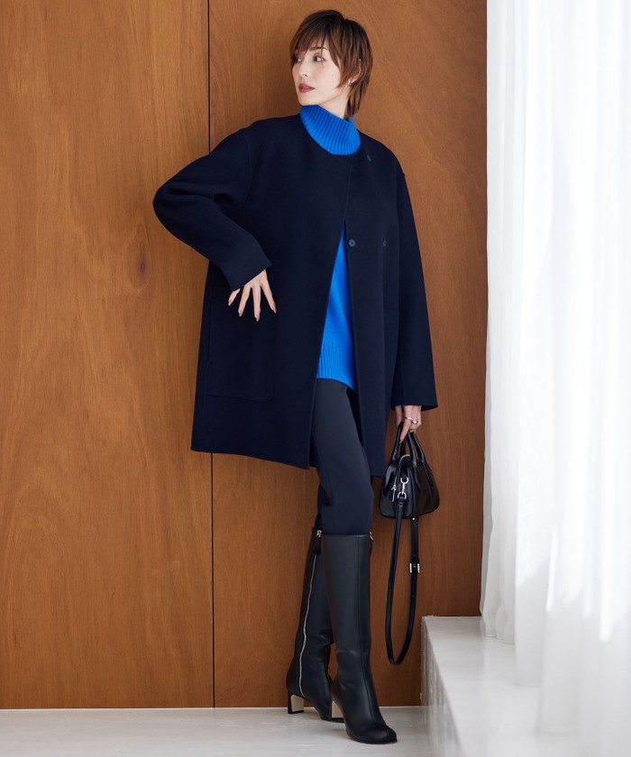 ウールリバー ストール付きノーカラーコート(505725344)｜阪急百貨店