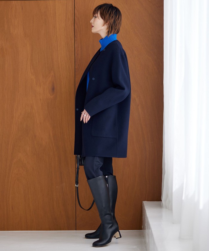 ウールリバー ストール付きノーカラーコート(505725344)｜阪急百貨店