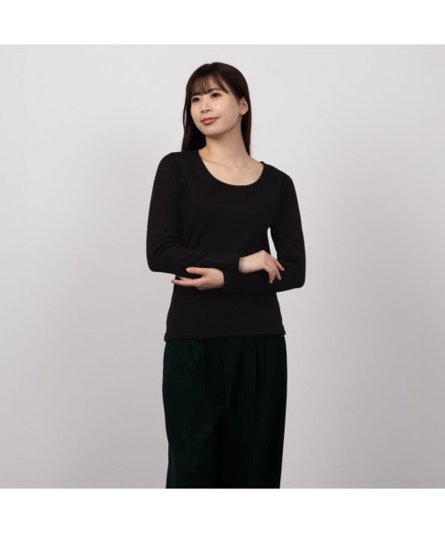 MAC HOUSE(women)(マックハウス（レディース）)/レディース NAVY 温℃ 裏シャギーUネックインナーTシャツ 372282MH/img01