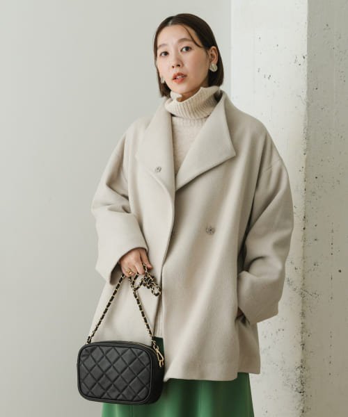 F by ROSSO　ビーバースタンドカラーミドルコート by