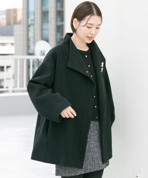 F by ROSSO　ビーバースタンドカラーミドルコート by