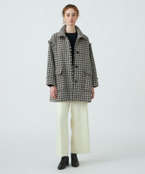 ミックスハウンドトゥースツイード スタンドカラーコート 