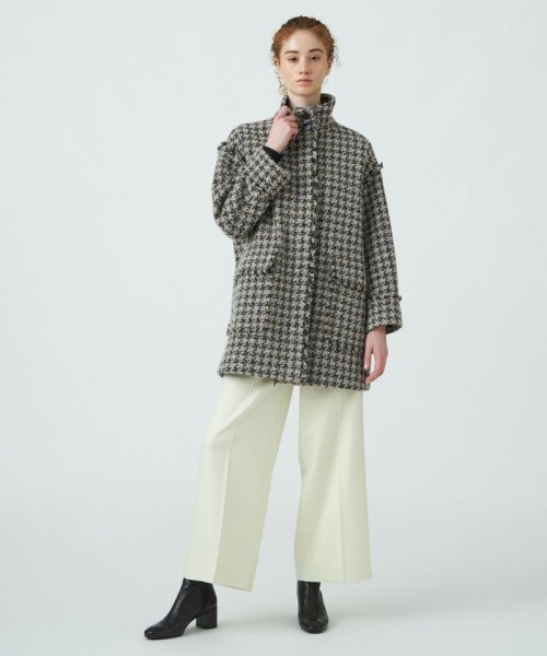 ミックスハウンドトゥースツイード スタンドカラーコート 
