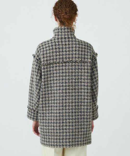 ミックスハウンドトゥースツイード スタンドカラーコート 