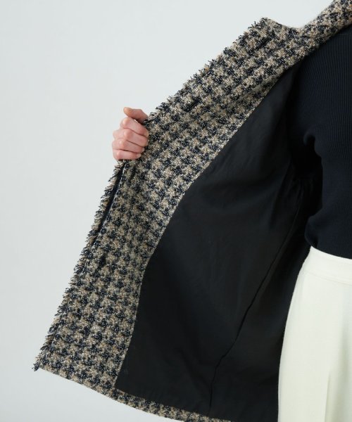 ミックスハウンドトゥースツイード スタンドカラーコート 