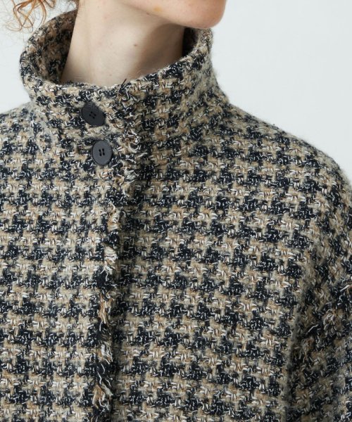 ミックスハウンドトゥースツイード スタンドカラーコート 