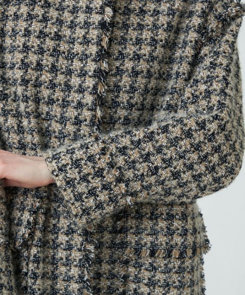 ミックスハウンドトゥースツイード スタンドカラーコート 