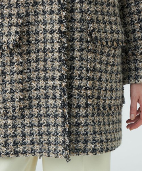 ミックスハウンドトゥースツイード スタンドカラーコート 