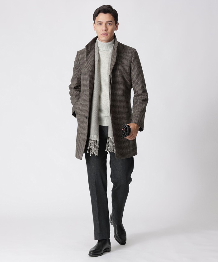 新色登場】ウールカシミヤウーステッドスタンドカラーコート(505648293