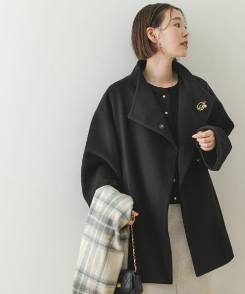 F by ROSSO　ビーバースタンドカラーミドルコート by