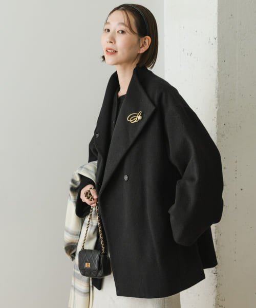 F by ROSSO　ビーバースタンドカラーミドルコート by