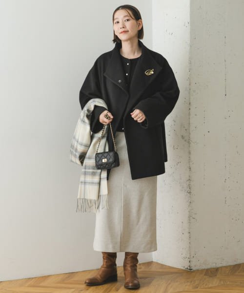 F by ROSSO　ビーバースタンドカラーミドルコート by