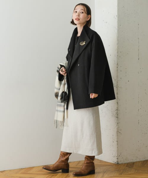 F by ROSSO　ビーバースタンドカラーミドルコート by