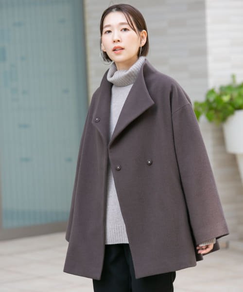 F by ROSSO　ビーバースタンドカラーミドルコート by