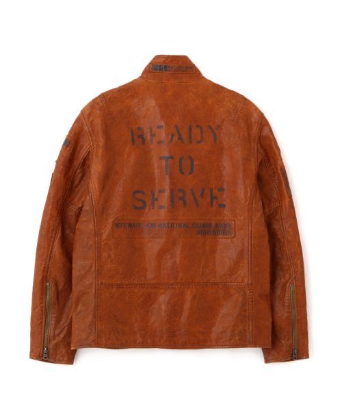 AGED LEATHER STAND ZIP RIDERS JACKET A.N.G. LEATHER STAND ZIP RIDERS JACKET AIR NATIONAL エア ナショナル ガード