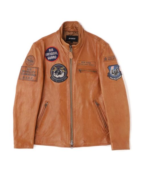AGED LEATHER STAND ZIP RIDERS JACKET A.N.G. LEATHER STAND ZIP RIDERS JACKET AIR NATIONAL エア ナショナル ガード